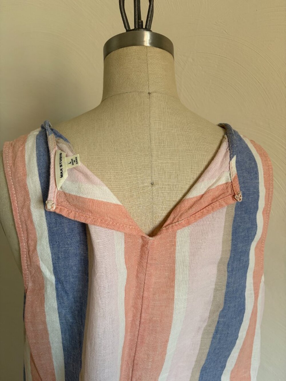 Max Studio Linen Blend Striped Shift Dress Sleeveless Pastel Pink Blue Large - Picture 4 of 7